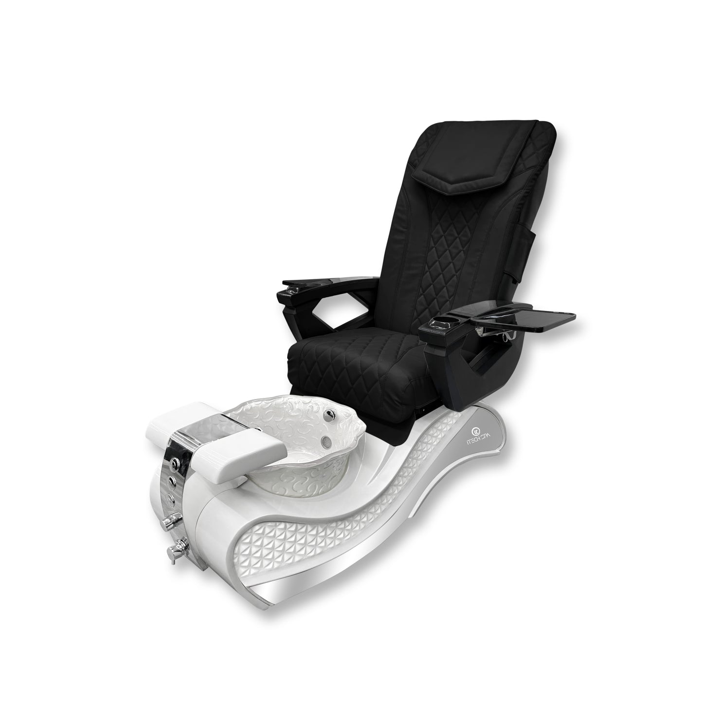 2023 White New Wave Pedicure Spa Chair - Flower Fiberglass Bowl - Itech Back Massage