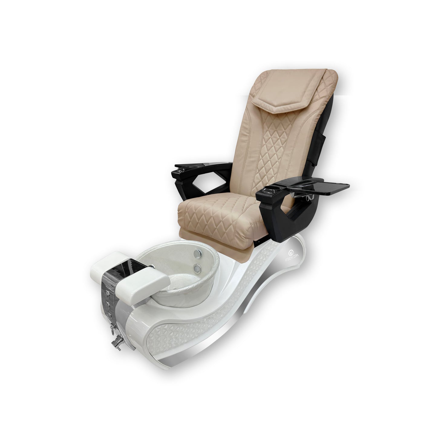 2023 White New Wave Pedicure Spa Chair - Fiberglass Bowl - Itech Back Massage